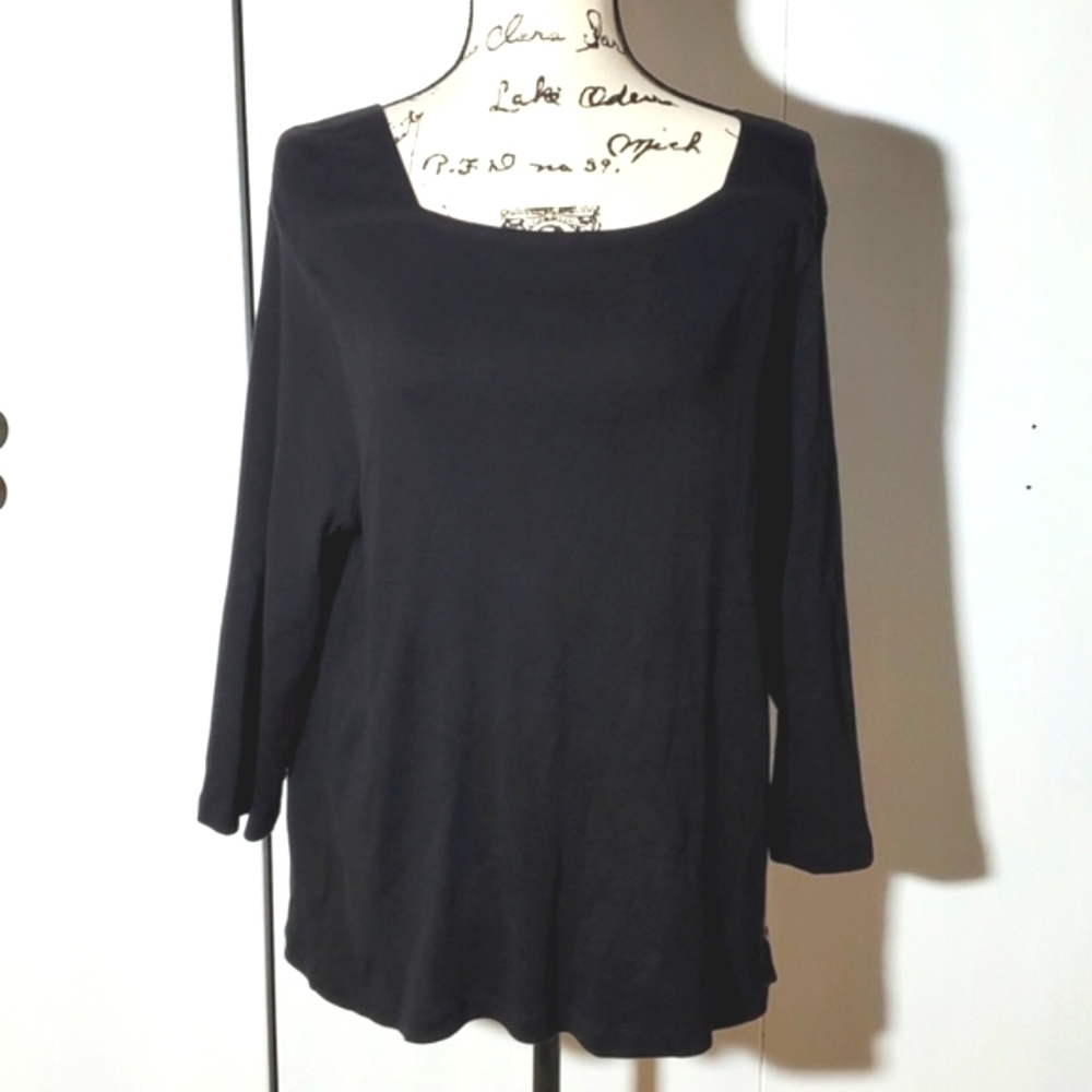 Chico's|Black Soft Supima Cotton Neutral Top Square Neckline Careerwear Sz.XL